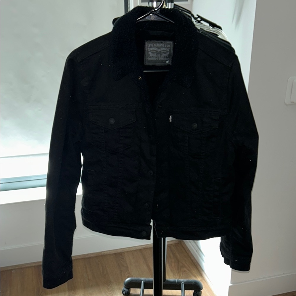 Levi's Black Denim Sherpa Collar Jacket Size Medium
